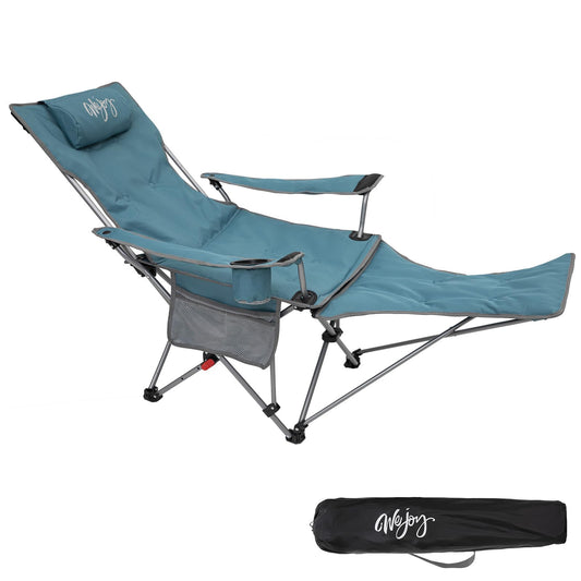 #WEJOY 2-in-1 Camping Chair Reclining, Lightweight Folding Camping Chair with Adjustable Backrest & Footrest, Camping Lounge Chair with Headrest, Cup Holder, Storage Bag, for Beach, Lawn, Concert