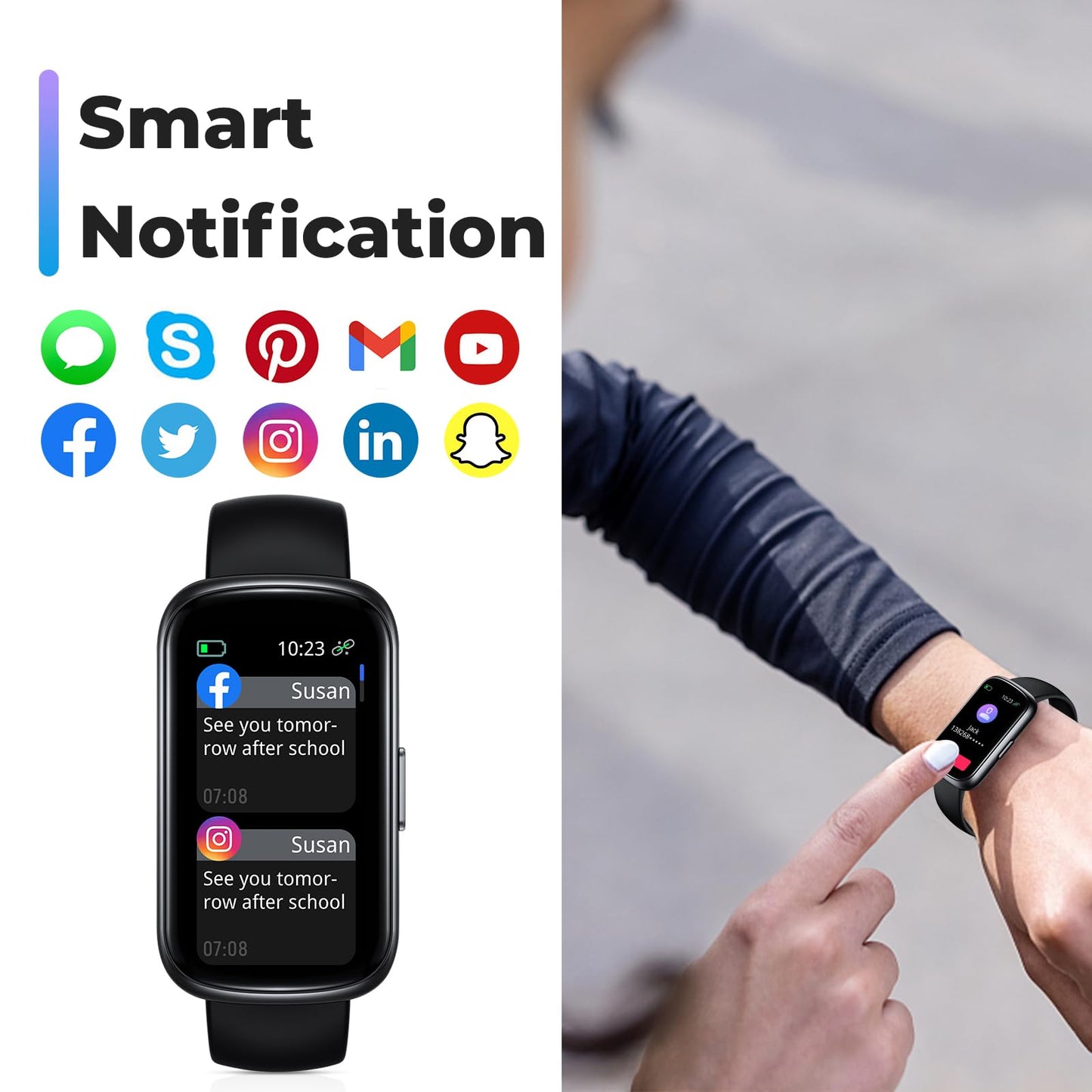 Fitness Tracker Smart Watch, 1.47" Full Touch Health Tracker with 24/7 Heart Rate & Blood Oxygen Monitor, Sleep Tracker, 3ATM Waterproof Step Tracker Activity Tracker for Women Men, Deep Black