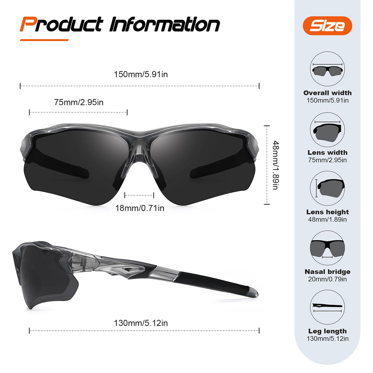 FAGUMA Polarized Sports Sunglasses for Men Women Fishing Cycling Running Golf Motorcycle TR90 Frame UV400 Protection
