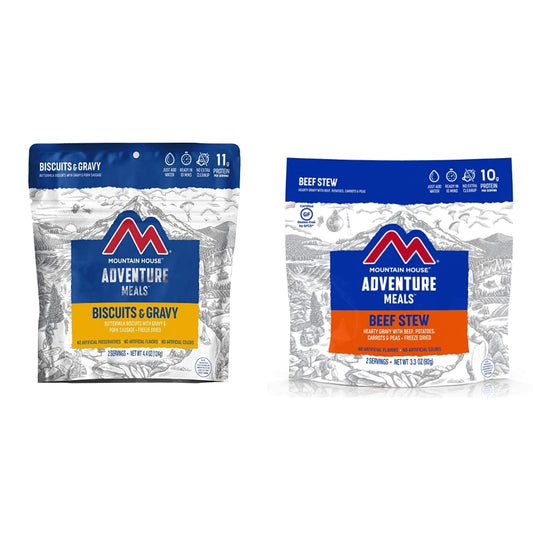Mountain House Biscuits & Gravy (2 Servings) and Beef Stew (2 Servings) | Freeze Dried Backpacking & Camping Food