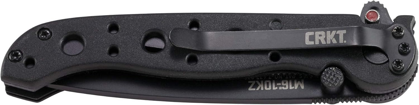 CRKT M16-10KZ EDC Folding Pocket Knife: Everyday Carry, Black Serrated Edge Blade, Tanto, Automated Liner Safety, Nylon Handle, Pocket Clip