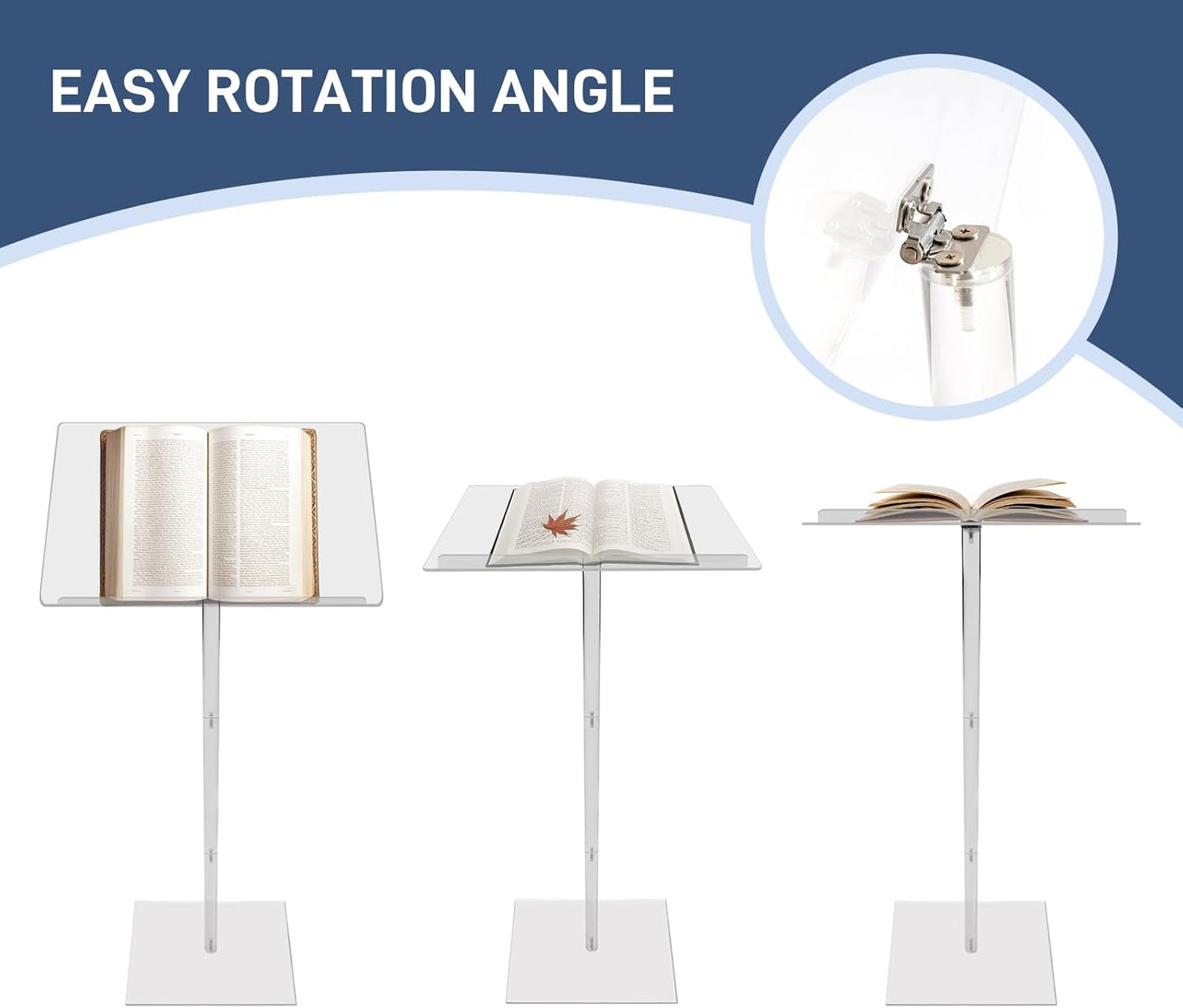 Trmullory Acrylic Podium Stand Angle Adjustable 17.7" L x 13.7" W x 47" H Clear Podium Suitable Pulpit Podium for Concerts、Churches、classrooms、lectures、 Weddings Portable Podium