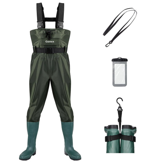 Gonex Chest Waders Hunting Fishing Waders for Men Women Waterproof 70D Nylon Wader for Duck Hunting Fishing, Green, Sizes 13