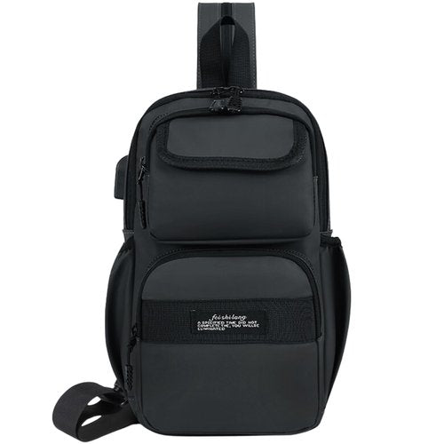 Convertible Anti-Theft USB Charging Port Travel Sling Backpack with Bottle Holder Key Ring Strap, Water Repellent Travel Hidden Zipper Crossbody Chest Bags, Hiking Daypack Shoulder Bags (Black)