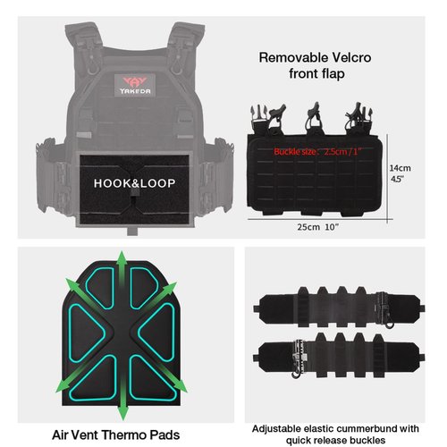 vAv YAKEDA Quick Release Tactical Laser-Cutting Vest Multicam Lightweight Vest (US, Alpha, One Size, Regular, Regular, Black)