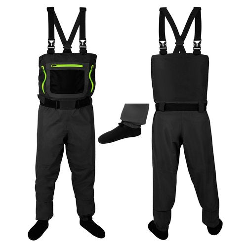 HotSrace Chest Fishing Waders for Men and Women, 3-plyer Nylon Waterproof Lightweight Waders with 4mm Neoprene Stockingfoot