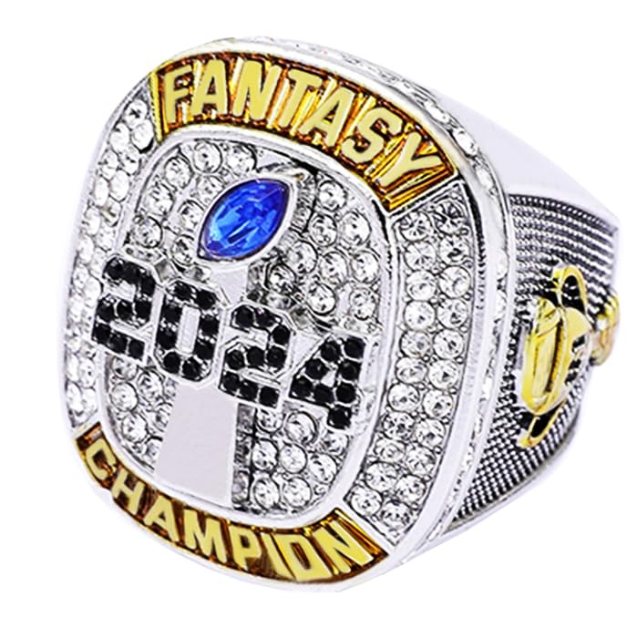 Fantasy Football Champion Ring 2024 Heavy Gold Silver Tone Award Trophy - Four / 14