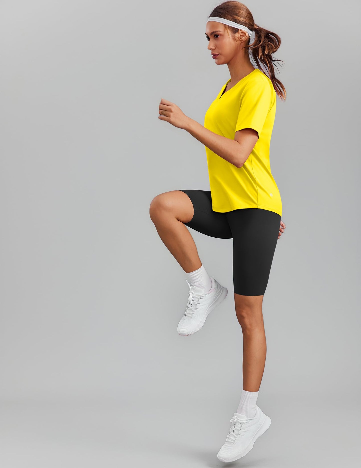 PINSPARK Womens Hiking Shirts Short Sleeve V Neck UPF 50 Sun Protection Moisture Wicking Quick Dry Outdoor Athletic Tops,Yellow XX-Large