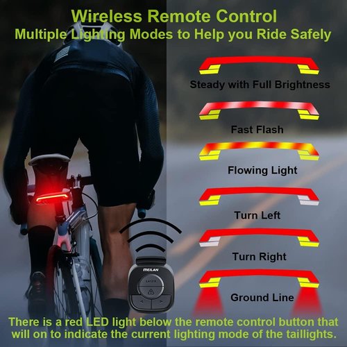 MEILAN X5 Smart Bike Tail Light with Turn Signals and Automatic Brake Light Wireless Remote Control Bike Rear Light Back USB Rechargeable Safety Warning Cycling Light Fits on Any Road Bicycle