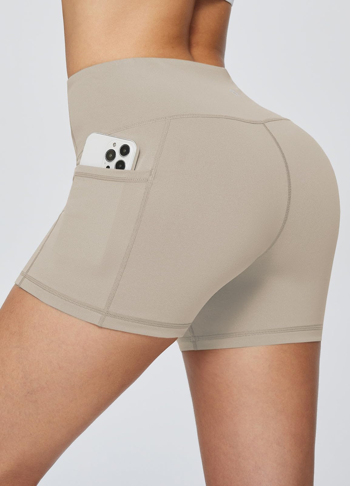 baleaf Gym Shorts Women 3" Biker Workout Yoga Spandex Running Volleyball Tummy Control Compression with Pockets Khaki M