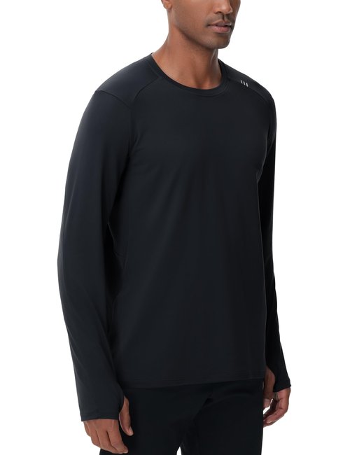 THE GYM PEOPLE Men's Long Sleeve Workout Shirts Moisture Wicking Athletic Running Tee Tops with Thumb Holes Black