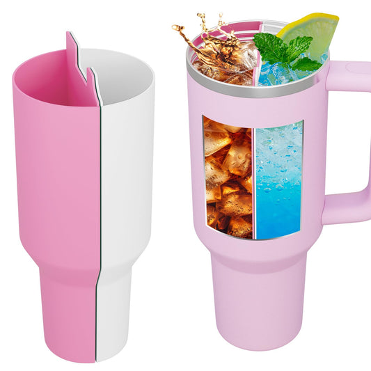 Kawaiita 2-in-1 Drink Separator Silicone Liner Compatible with Stanley Cup 40 oz, Stanley Accessories, Reusable Liner for Cold Drink Separator for Coffee, Juice, Cocktails, Whiskey (Pink and White)