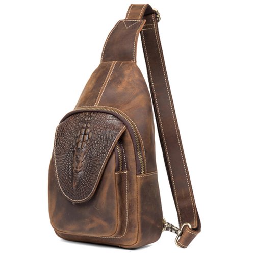 Myunxui Genuine Leather Sling Bag for Men Women Backpack Chest Shoulder Satchel Crossbody Bags Casual Outdoor Daypack Deep Brown