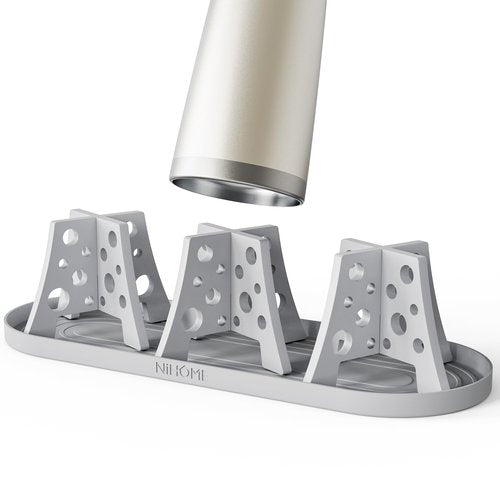 NiHome Silicone Water Bottle Drying Racks, Bottle Dryer Racks Fit for Stanley YETI Cups Owala Sport Bottles, Cheese Style for Faster Drying, Baby Bottles Thermoses Mugs, Set of 3 with Drip Tray (Gray)