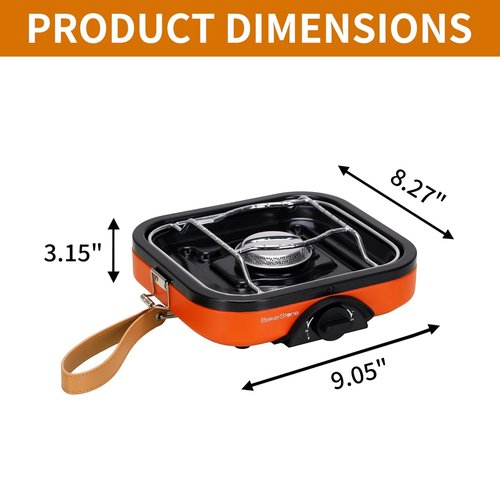 BakerStone Camping Stove, Outdoor Portable Propane Gas Stove with 8000 BTU, Single Burner Camp Stove with Cooking Grate, Wooden Tray, Inlet Gas Regulator and Pipe