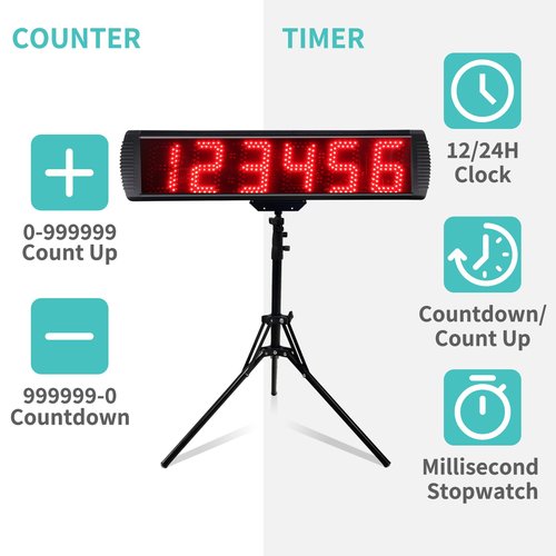 LUCKY TIME Race Clock with Tripod, LED Digital Display with Counter Function can up to 999999