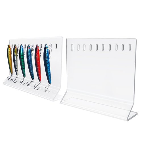 WEIMINLI Clear Fishing Lure Display Stand, Acrylic Lure Stands for 10 Lures Each ,Fishing Lures Kit Set Storage Decoration for Fishing Store Bait and Accessories（2pieces）