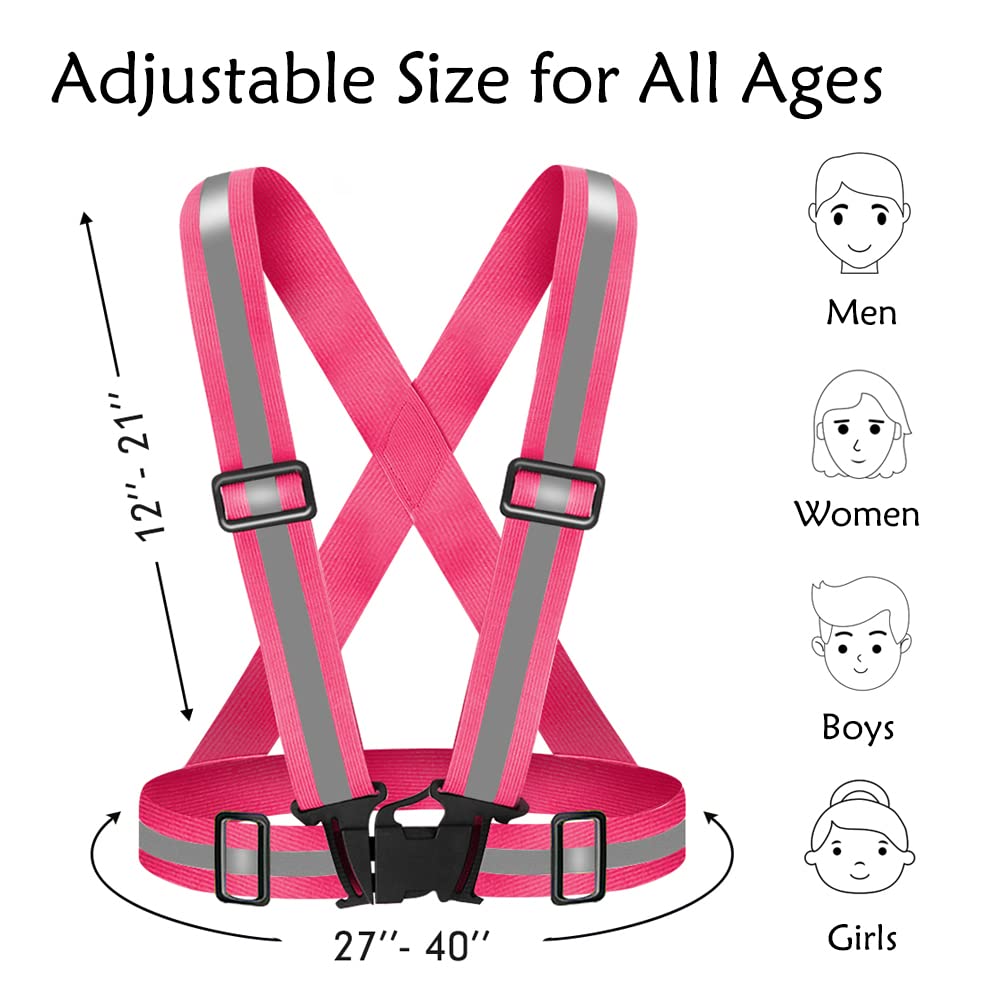 Fepdiu High Visibility Reflective Vest Safety Vest Running Reflective Gear Adjustable Reflective Vest for Walking,Jogging,Hiking,Night Cycling (Pink)