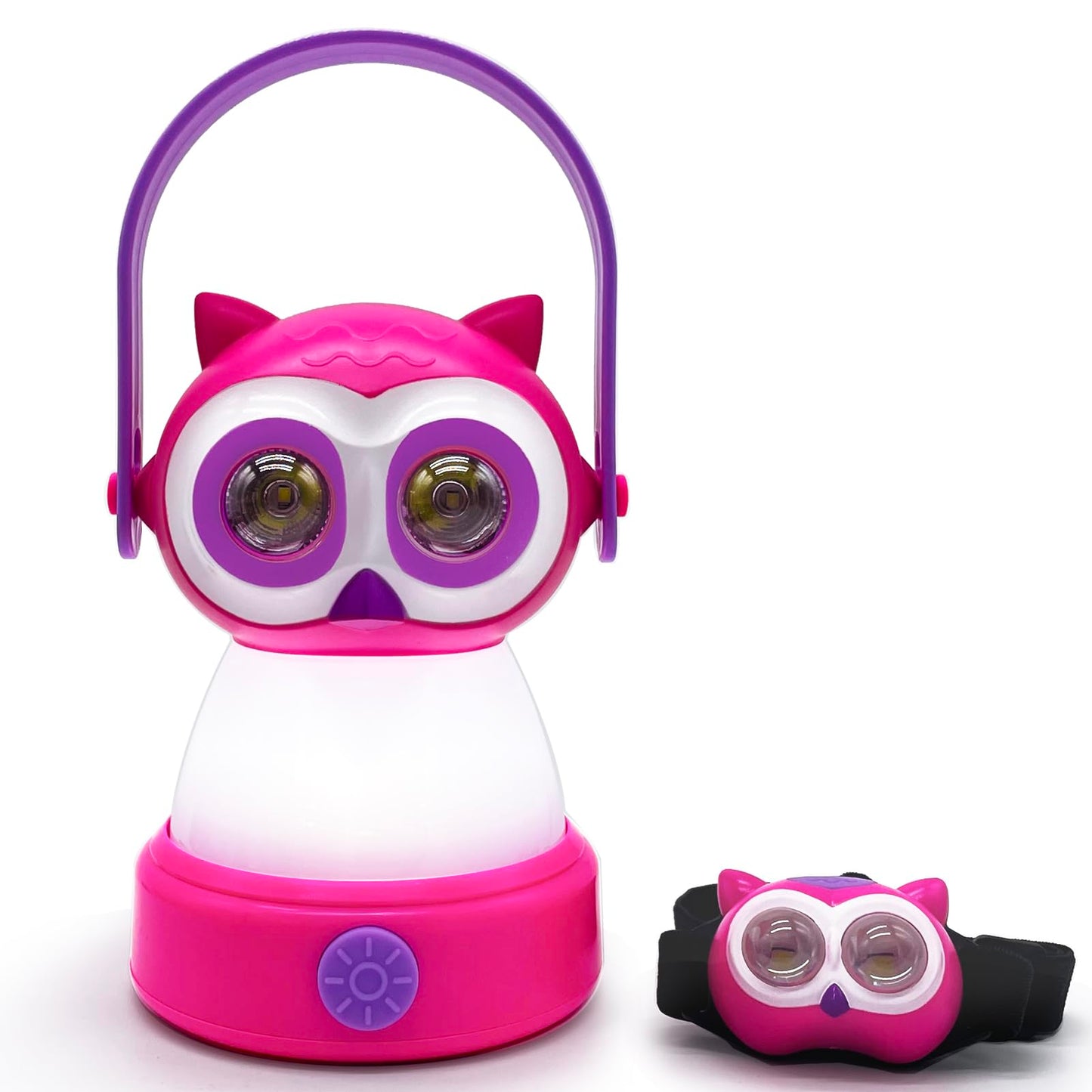FANT.LUX Kids Owl Lantern & Headlamp Set, 2-in-1 360° LED Camping Night Light, Battery Powered 3×AA, Child-Safe ABS, Portable Adventure Toy & Bedroom Night-Light (Pink Owl Lantern-Headlmp)
