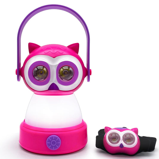 FANT.LUX Kids Owl Lantern & Headlamp Set, 2-in-1 360° LED Camping Night Light, Battery Powered 3×AA, Child-Safe ABS, Portable Adventure Toy & Bedroom Night-Light (Pink Owl Lantern-Headlmp)