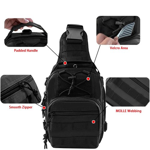 NuCamper Tactical Sling Bag Pack Military Rover Shoulder Backpack Molle Assault Range Bags Men's Chest Pack for Hiking,Travel (Black)