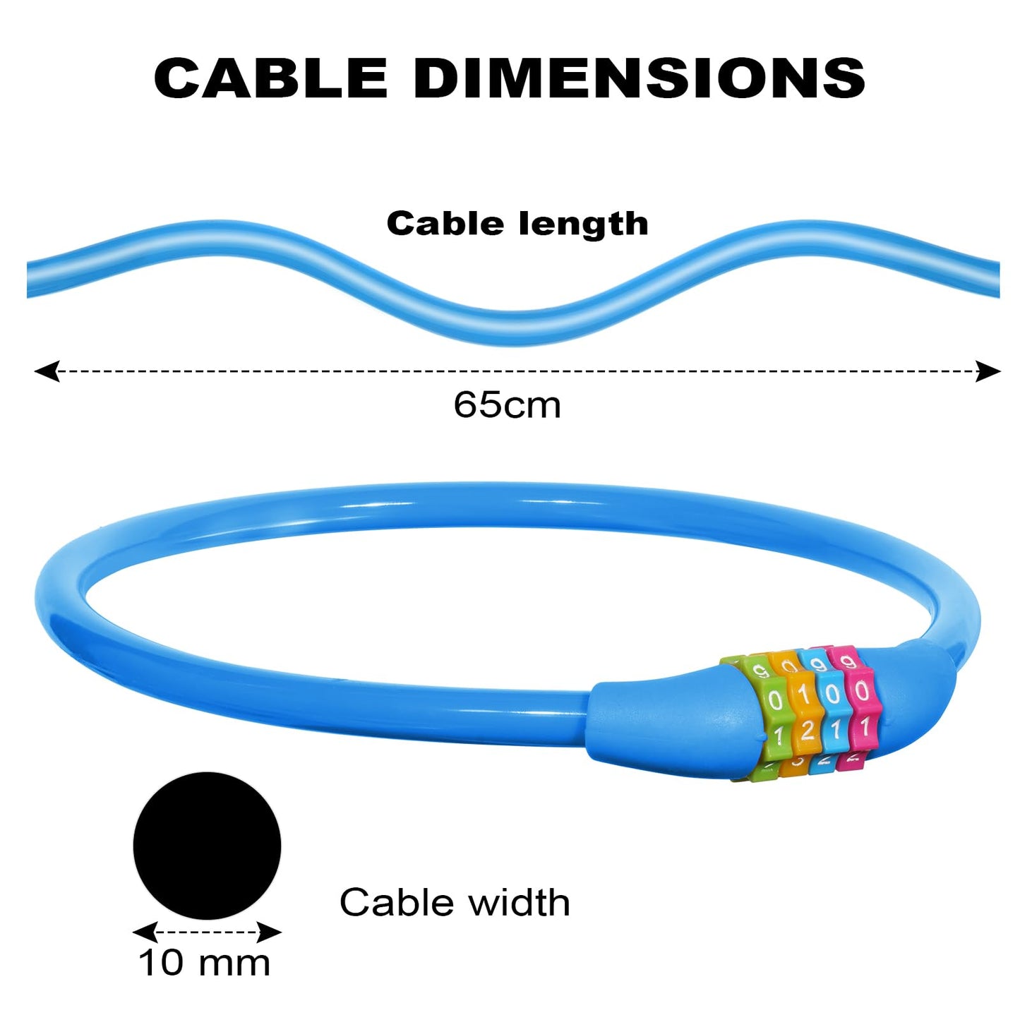 Ainiv Bike Lock, 25 inch Bike Lock Cable, Portable Anti Theft 4 Digits Codes Cable Locks, Resettable Combinations Coiling Bicycle Lock for Bike, Motorbike, Scooter, Skateboard, Gate, Fence (Blue)