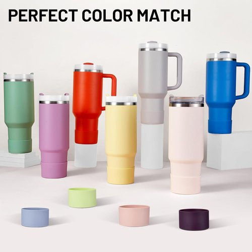DUNLAGUE Boot and Straw Cover Set - 2pcs Silicone Boot, 3pcs Straw Cap, Bottom Protector for Stanley Cup H2.0 30oz & 40oz, Exact Color Match with Stanley, Accessories Rose Quartz