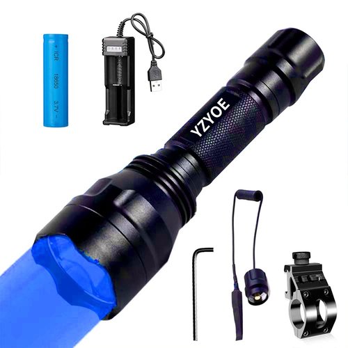YZYOE Rechargeable Blue Light Tactical Flashlight，1000 Yards Blue Night Vision LED Light kit, Universal Picatinny Rail Mount with Pressure Switch for Long Distance Night Observation.