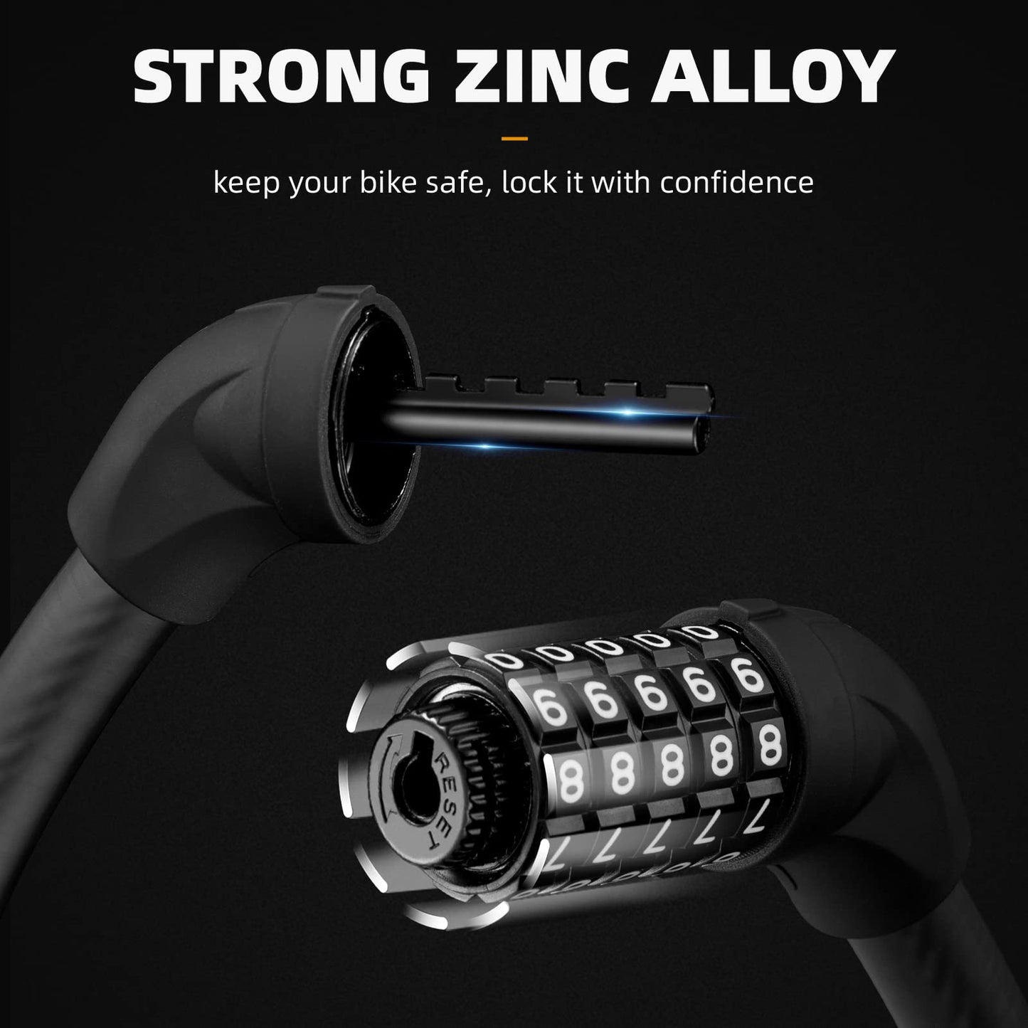 ROCKBROS Bike Lock 5 Digit Cable Lock Lightweight Bicycle Lock Bike Lock Combination Portable Lock for Bike