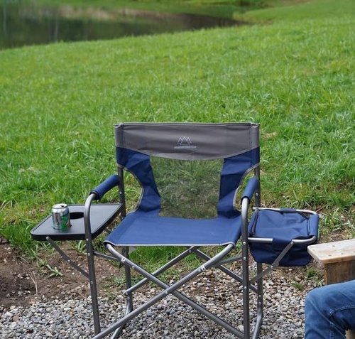 MOUNTAIN SUMMIT GEAR Foldable Cooler Chair with Attached Side Table for Camping/Hiking/Backpacking by Caddis Sports (Navy)