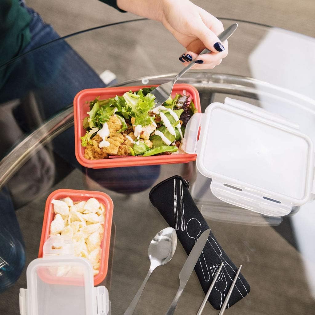 Reusable Travel Utensils with Case | Fork and Spoon Set with Knife and Optional Straws Great Office, Travel, or Camping Accessories | Lightweight, Sturdy Utensils