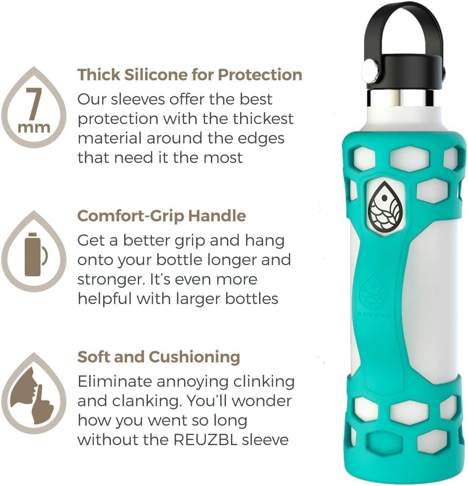 REUZBL Silicone Boot Sleeve Protector with Handle – Compatible with Hydro Flask 40oz, 32oz, 24oz, 21oz – Protective Bottle Bumper for Stainless Steel Water Bottles