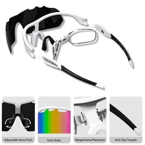 ROCKNIGHT Cycling Glasses Sports HD Polarized Sunglasses UV Protection Outdoor Pink Mirror Sunglasses for Women White Frame