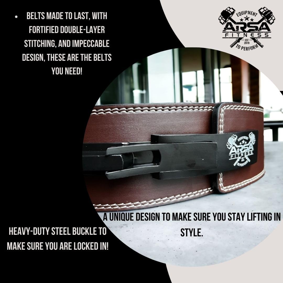 Arsa Fitness Weightlifting Adjustable Lever Belt for Men & Women Leather Weight Belt for Powerlifting Back Support Workout Deadlifts Squats 10MM Thickness 4" Width Royal Oak (X-SMALL)