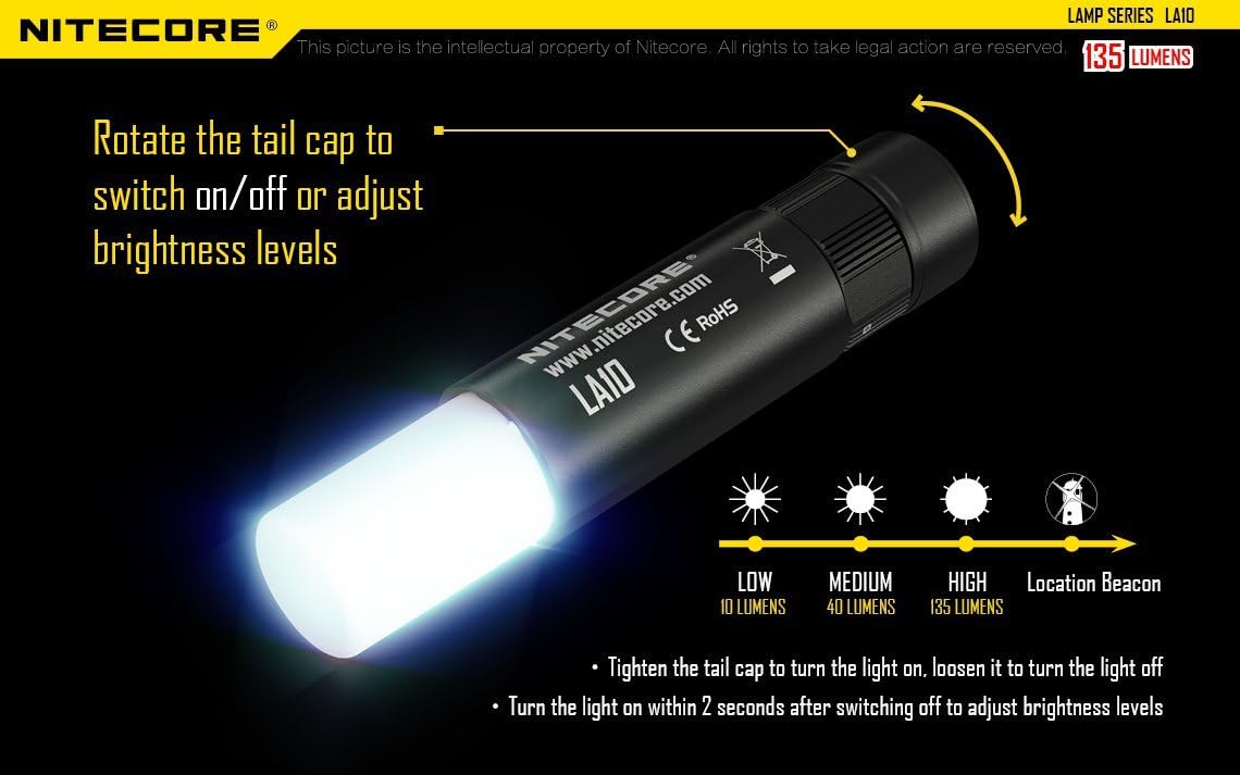 Nitecore LA10 135 Lumen Mini LED Camping Lantern - Compact Lightweight Including AA Battery and LumenTac Battery Organizer