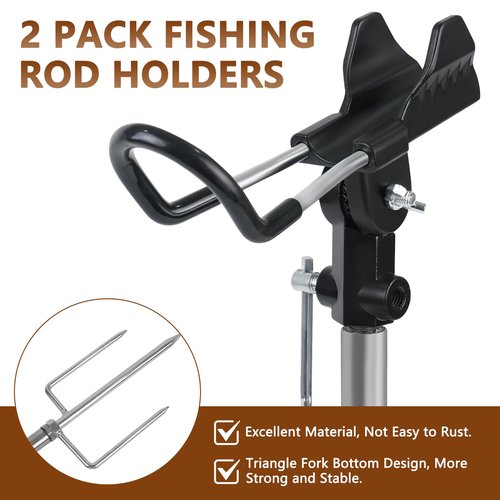 Stedan 2 Pack Fishing Rod Holders Multifunctional Stainless Steel Stand, Ground Fishing Rod Pole Brackets Texture 360 ° Adjustable & Detachable Easy to Carry, Fish Pole Holders for Ground, Beach