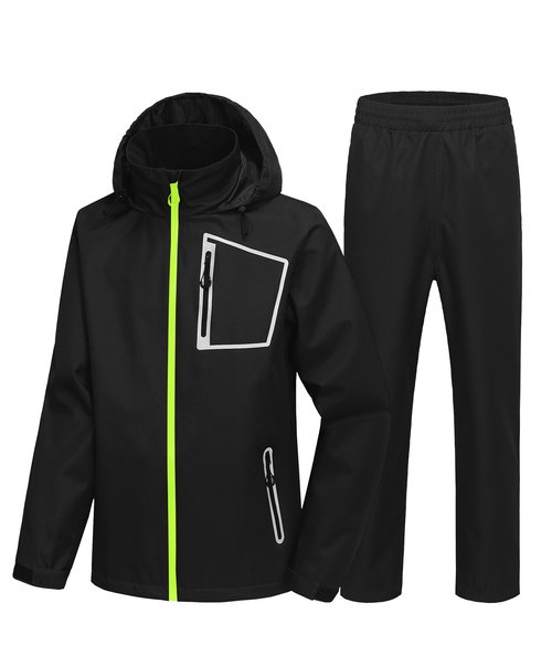 SWISSWELL Rain Suit Waterproof Tactical Jacket Hiking Cargo Pants Golf Motorcycle Rain Gear for Men Women Black/Fluorescent Green XL