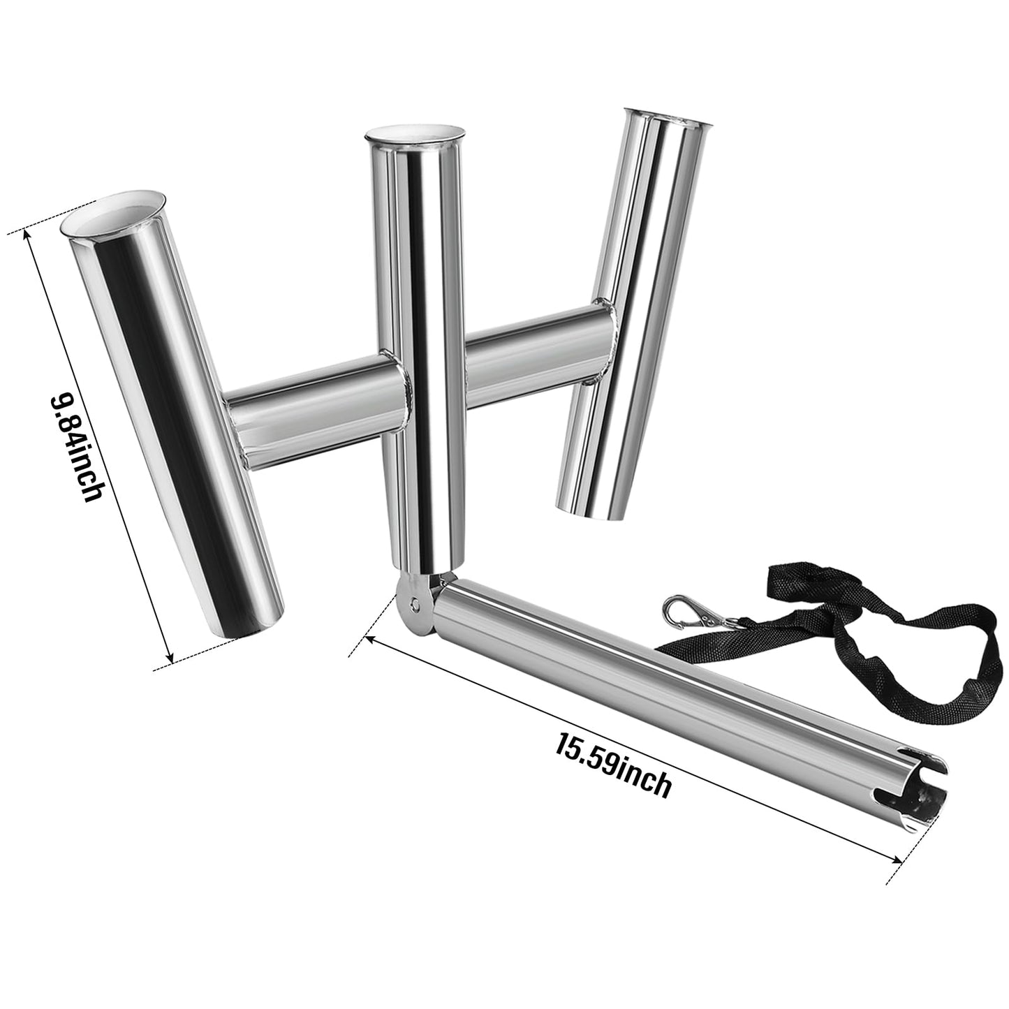 NovelBee 3 Tube Fishing Rod Holders,Polished Stainless Steel Trident Outrigger Stylish Rod Holder,Adjustable Kite Fishing Mount 3-Rod Holder