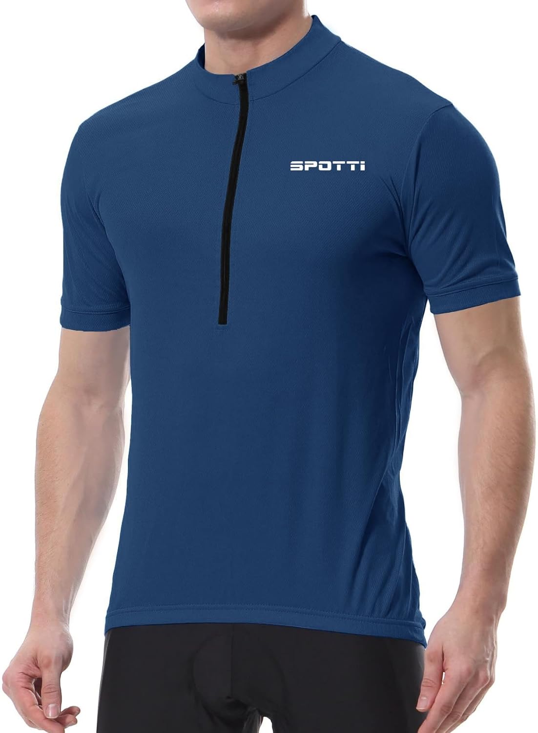 Spotti Men's Cycling Bike Jersey Short Sleeve with 3 Rear Pockets- Moisture Wicking, Breathable, Quick Dry Biking Shirt