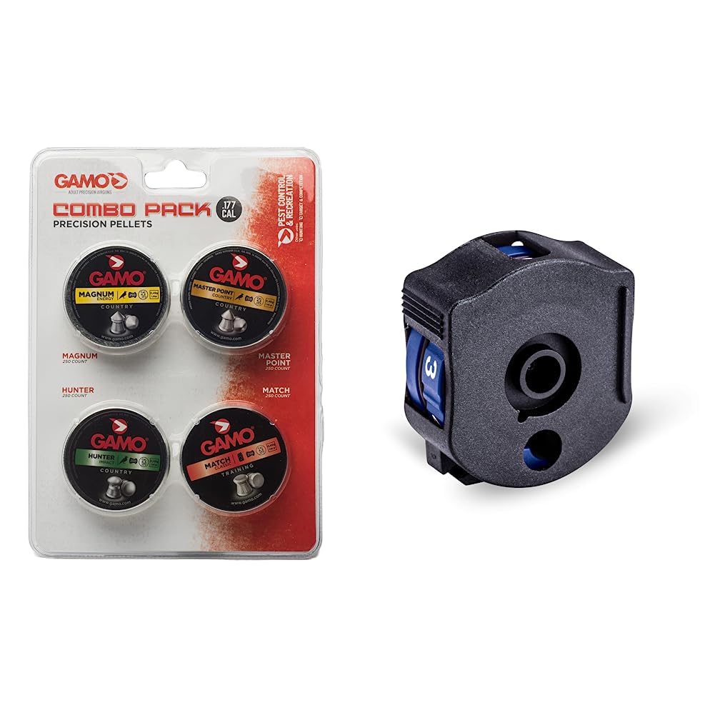Gamo 632092954 Air Rifle Pellets Combo Pack.177 Caliber, Quantity 1000 (Magnum, Masterpoint, Hunter, Match) & Quick-Shot Mag for Swarm .177, Black - 621258554