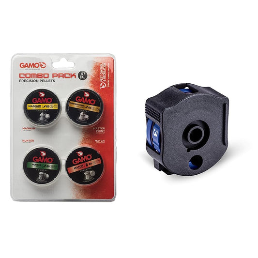 Gamo 632092954 Air Rifle Pellets Combo Pack.177 Caliber, Quantity 1000 (Magnum, Masterpoint, Hunter, Match) & Quick-Shot Mag for Swarm .177, Black - 621258554