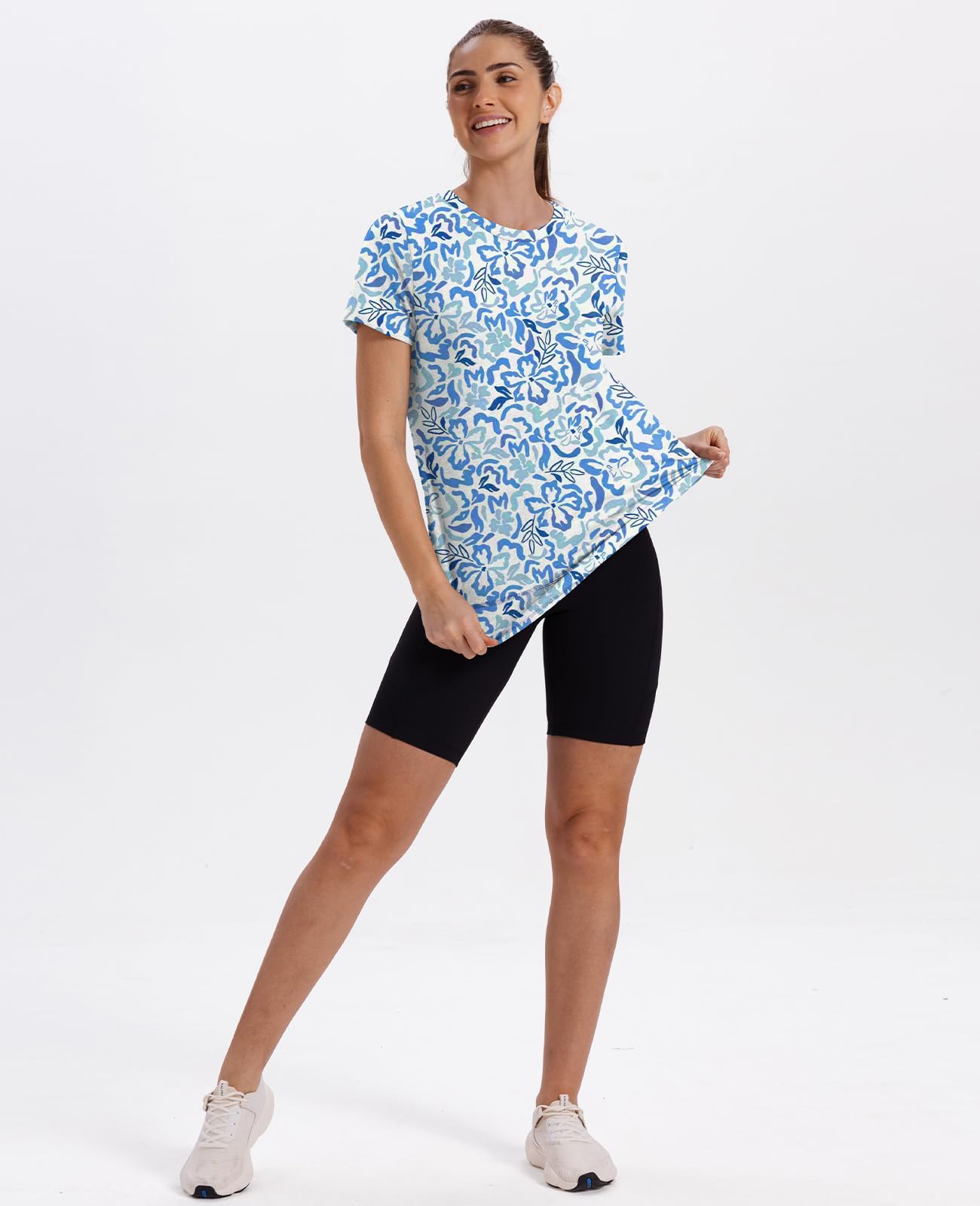Spring Summer Tops for Women Short Sleeve Hiking Shirts Athleisure Golf Shirt Beach Fashion Curved Hem Loose Fit Blue XXL