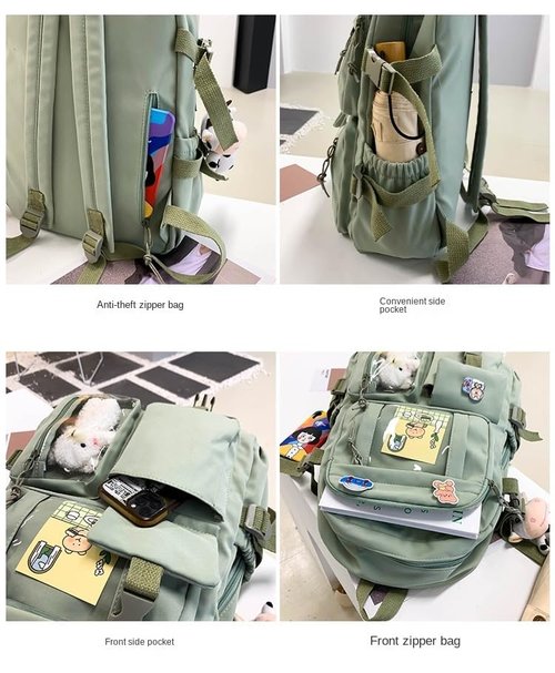 PIardi Cute backpack with accessories kawaii Large Capacity Aesthetic backpack (Blue)
