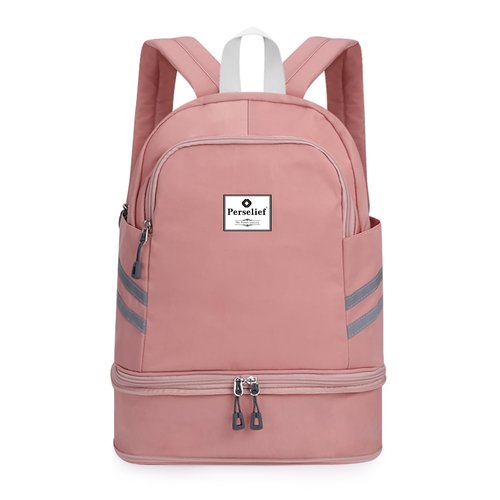 Perselief Gym Backpack for Women Foldable Sports Gym Bag with Shoe Compartment & Wet Pocket Travel Backpack Casual Daypack, Pink