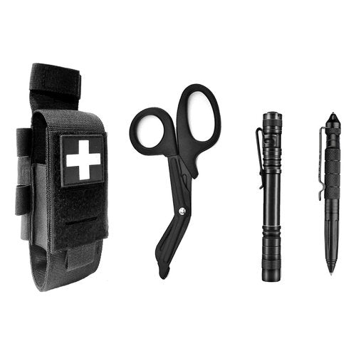 Laser Cut Tactical Molle Tourniquet Pouch TQ Holder Tourniquets Holster IFAK TQ Tourniquet Case Trauma Medical Shear Pouch Pen and Penlight Holder (Black Set 1)