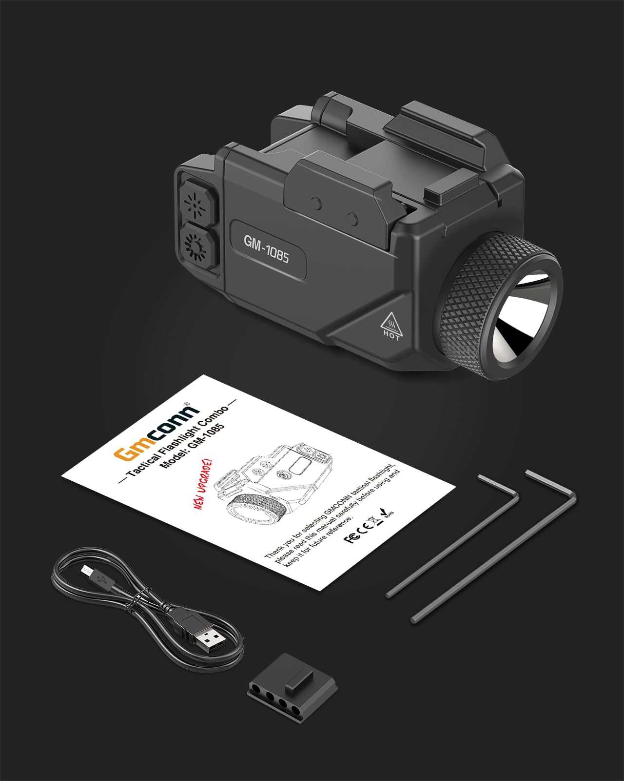Gmconn 800 Lumen Tactical Flashlight Green Red Blue Laser Light Combo, Rechargeable Pistol Light with Strobe Function (Green Laser)