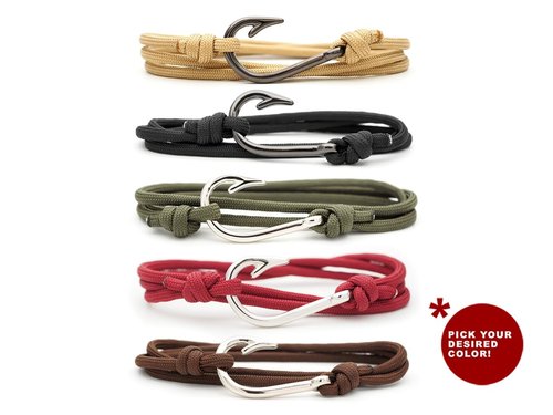 CRAFTMEMORE Fish Hook Pendant Bracelet - Made with 550 Military Paracord, Adjustable Bracelet & Anklet (Brown)