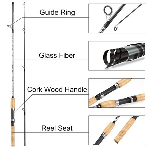 Sougayilang Glass Fishing Rods, Spinning & Casting Rods, Strong, 100% Phenolic Glass Blanks, Stainless Steel Guide- Spinning- 6'0"