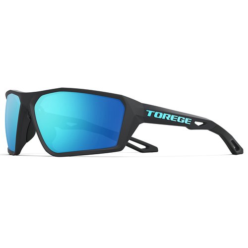 Polarized Sports Sunglasses for Men Women Fishing Running Driving Cycling Sunglasses Theseus TR36 (Matte Black&Ice-blue Lens)