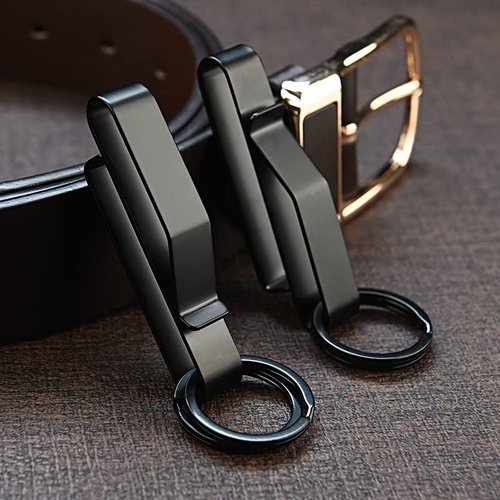 ZoloAJay Tactical Stealth Duty Belt Key Holder, 2 Pack Belt Key Clip Holder with 12 Pcs Key Rings Black Stainless Steel Belt Loop Holder for Duty Policemen Fire Agencies Law Enforcement (75X12.5mm)